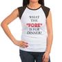 Women's Brown Cap Sleeve T-Shirt - What the Fork is for Dinner? - Thumbnail 1