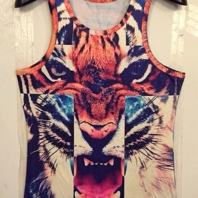 Men's new fashion cross tiger pattern print sleeveless vest unisex vintage summer fashion tank tops 4 sizes