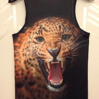 Men's New Fashion 3D Laughing Leopard Pattern Print Sleeveless Vest Unisex Vintage Summer Fashion Tank Tops 4 Sizes - Thumbnail 1