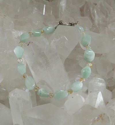 Natural Cat's Eye and Golden Rutilated Quartz Bracelet