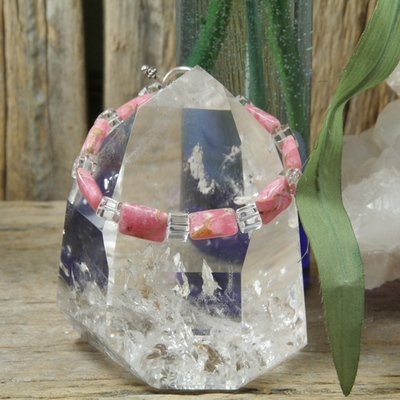 Rhodochrosite and herkimer diamond bracelet