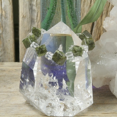 Green garnet and herkimer diamond bracelet