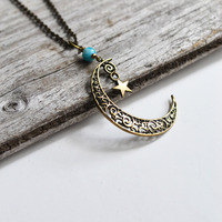 Mystical Moon Necklace, Crescent Moon and Star Necklace - Thumbnail 3