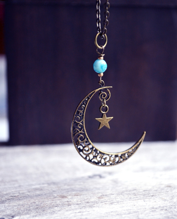 Mystical Moon Necklace, Crescent Moon and Star Necklace