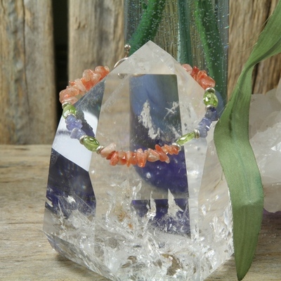 Sunstone, peridot and tanzanite bracelet