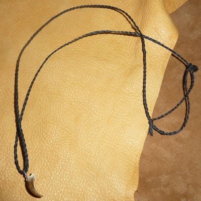 Real coyote claw on hand-braided adjustable cord necklace