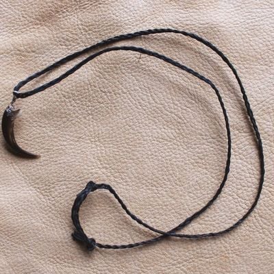 Real porcupine claw on hand-braided adjustable cord necklace
