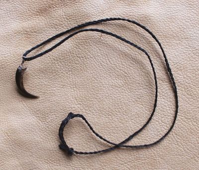 Real porcupine claw on hand-braided adjustable cord necklace