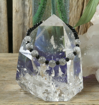 Tourmalated Quartz and Onyx Bracelet