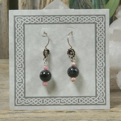 Black tourmaline and rhodochrosite earrings  - Thumbnail 4