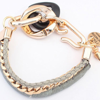 Leatherette & gold accent bracelet with charm
