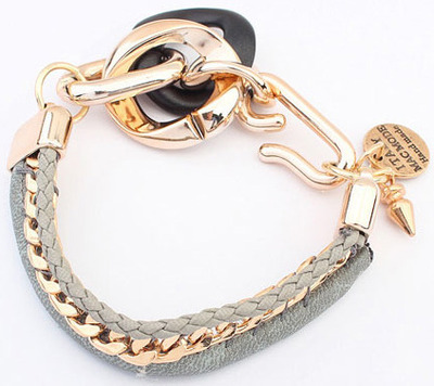 Leatherette & Gold Accent Bracelet with Charm