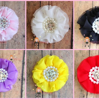 Assorted hair flowers/pink/yellow/black/white/yellow/red pearl rhinestone centers/perfect photo prop/newborns/kids