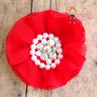 Assorted Hair Flowers/Pink/Yellow/Black/White/Yellow/Red Pearl Rhinestone Centers/Perfect Photo Prop/Newborns/Kids - Thumbnail 2