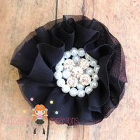 Assorted Hair Flowers/Pink/Yellow/Black/White/Yellow/Red Pearl Rhinestone Centers/Perfect Photo Prop/Newborns/Kids - Thumbnail 3