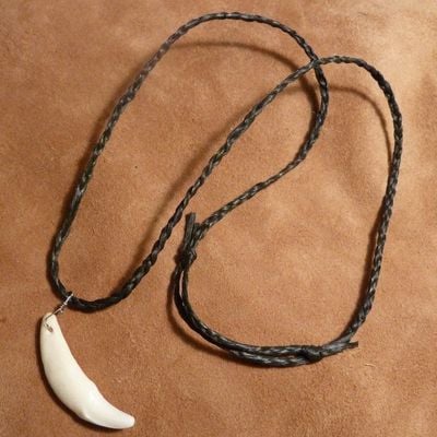 Real coyote tooth on hand-braided adjustable cord necklace