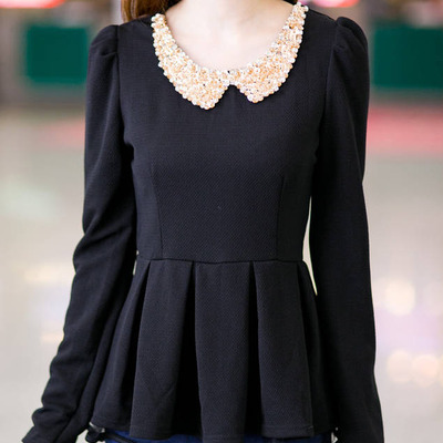 Fashion round neck full sleeves shirt fla1095-6001-32-black