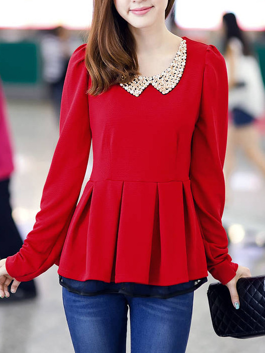 Fashion Round Neck Full Sleeves Shirt FLA1095-6001-32-Red