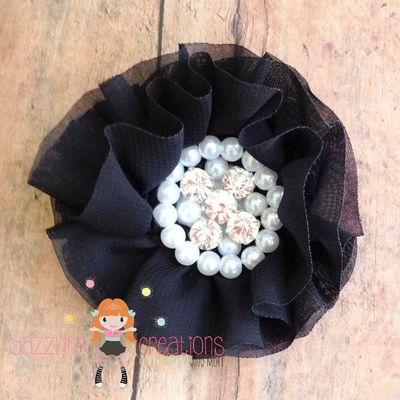 Pack of 3 assorted hair flowers/pink/yellow/black/white/yellow/red pearl rhinestone centers/perfect photo prop/newborns/kids