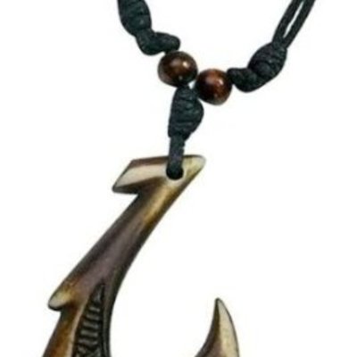 Pacific island polynesian manu makau style fish hook pendant necklace-(brown/hook)-unisex
