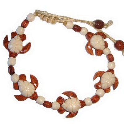 Hawaiian sea turtle honu koa wood and bone bracelet-(white shell/brown wood)-womens