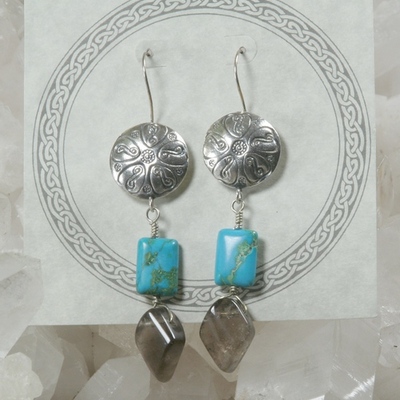 Turquoise and smokey quartz earrings - Thumbnail 3