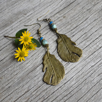 Long Feather Earrings, Boho Style, Floating Feather, Feather Charm Earrings - Thumbnail 2