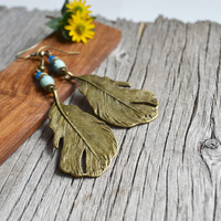 Long Feather Earrings, Boho Style, Floating Feather, Feather Charm Earrings - Thumbnail 3