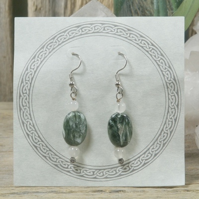 Seraphinite and rainbow moonstone earrings - Thumbnail 3