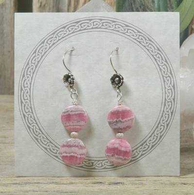 Rhodochrosite Earrings on Thai Flowers
