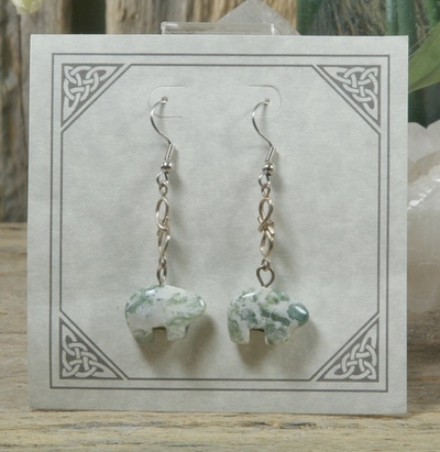 Tree Agate Spirit Bear Earrings