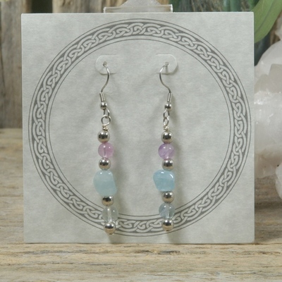 Aquamarine and rainbow fluorite earrings - Thumbnail 3