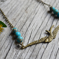 Bird Necklace, Swallow Chain Necklace, Emperor Jasper, Flying Sea Bird - Thumbnail 3