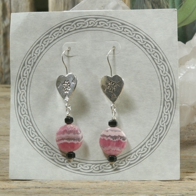 Rhodochrosite and onyx earrings - Thumbnail 4