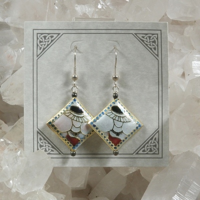 Cloisonne lady in hat bead with pyrite earrings - Thumbnail 3