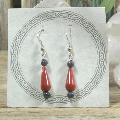 Red jasper and iolite earrings - Thumbnail 4
