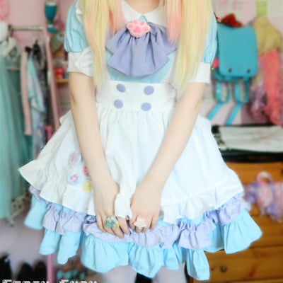 Custom lolita princess maid dress with paw brooch and black kc free ship sp140839