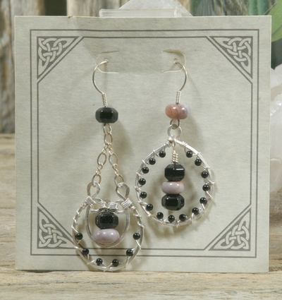 Mexican Purple Jade and Onyx Earrings
