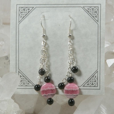 Rhodochrosite and onyx earrings - Thumbnail 5