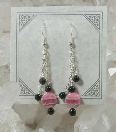 Rhodochrosite and Onyx Earrings