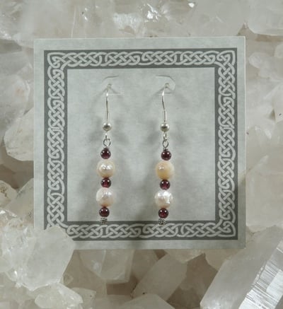 Freshwater Pearl and Garnet Earrings