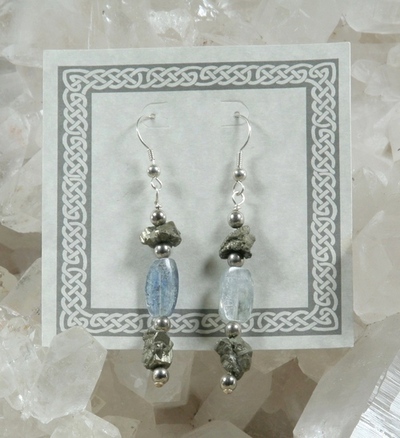 Blue Kyanite and Pyrite Earrings