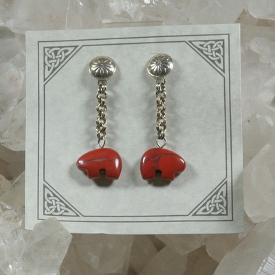 Red jasper spirit bear earrings - Thumbnail 5