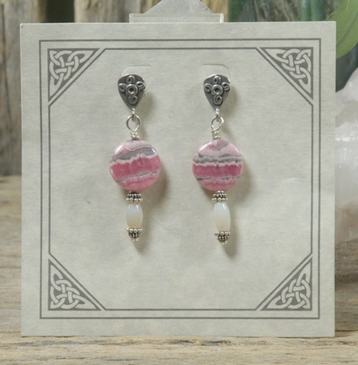 Rhodochrosite and Opal Earrings