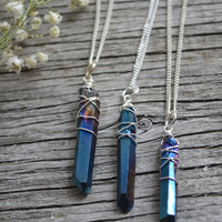 Mystical Wire Wrap Crystal Necklace, Quartz Point Wire Wrap Crystal Pendant, Witch Necklace for Her, Back to school Necklace  - Thumbnail 1