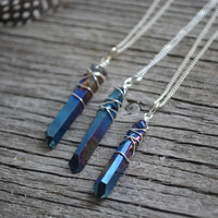 Mystical Wire Wrap Crystal Necklace, Quartz Point Wire Wrap Crystal Pendant, Witch Necklace for Her, Back to school Necklace  - Thumbnail 2