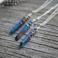 Mystical Wire Wrap Crystal Necklace, Quartz Point Wire Wrap Crystal Pendant, Witch Necklace for Her, Back to school Necklace  - Thumbnail 4