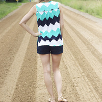 Blue and Navy Chevron Top - Thumbnail 3