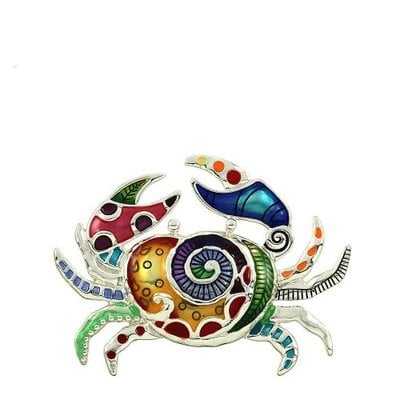 Hand painted large crab pendant necklace-(enamel crab/multicolor)-womens