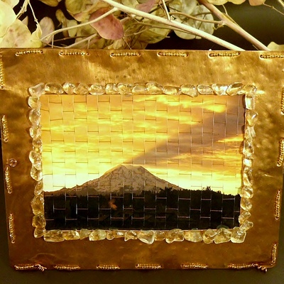 Woven photo in copper frame - mt. rainier shadow w/citrine